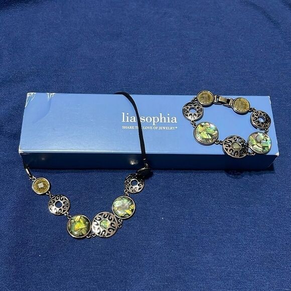 Lia Sophia necklace hematite genuine abalone filigree & matching bracelet - Picture 6 of 9